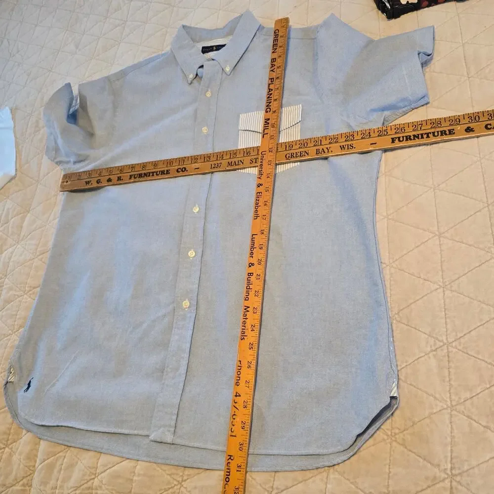Polo Golf Ralph Lauren Shirt L Blue Cotton Oxford Contrast Pocket Preppy Classic